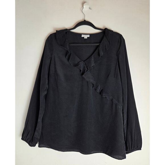 J. Jill Tops - J.Jill Black Ruffled Top 100% Silk Size Small‎